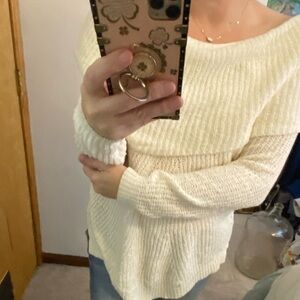 Anthropologie Moth Lucerne Off Shoulder Ecru Chenille Sweater